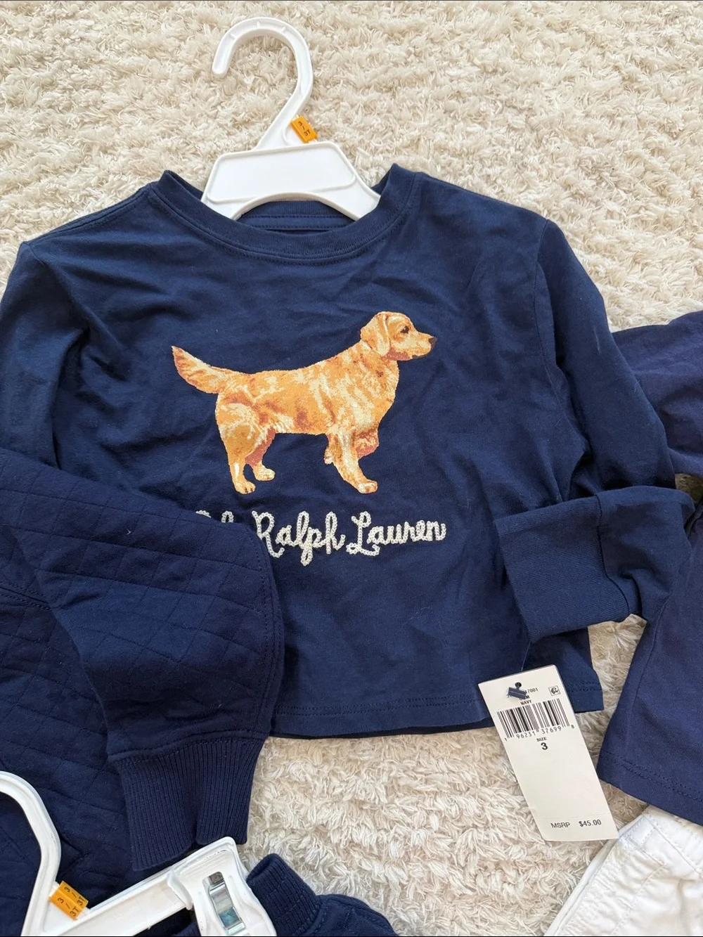 Ralph Lauren Navy Kids Polo & Graphic Tee Set with White Shorts LOT 2T/3T
